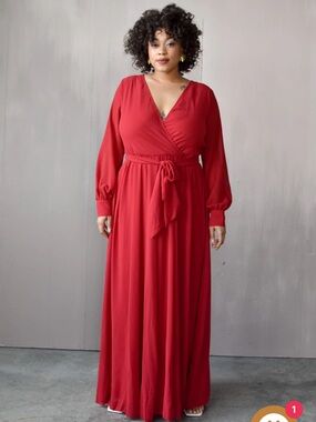 Ricarica Plus Size Red Faux Wrap Maxi Dress Tie Waist 1X NWT‎ P9011SO
